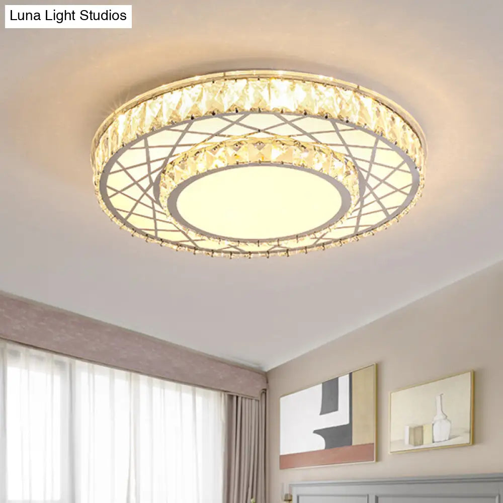 DecorBites™ DecorBites™ Minimalist K9 Crystal Drum Flush Mount Lamp with LED Ceiling Light in Warm/White Light