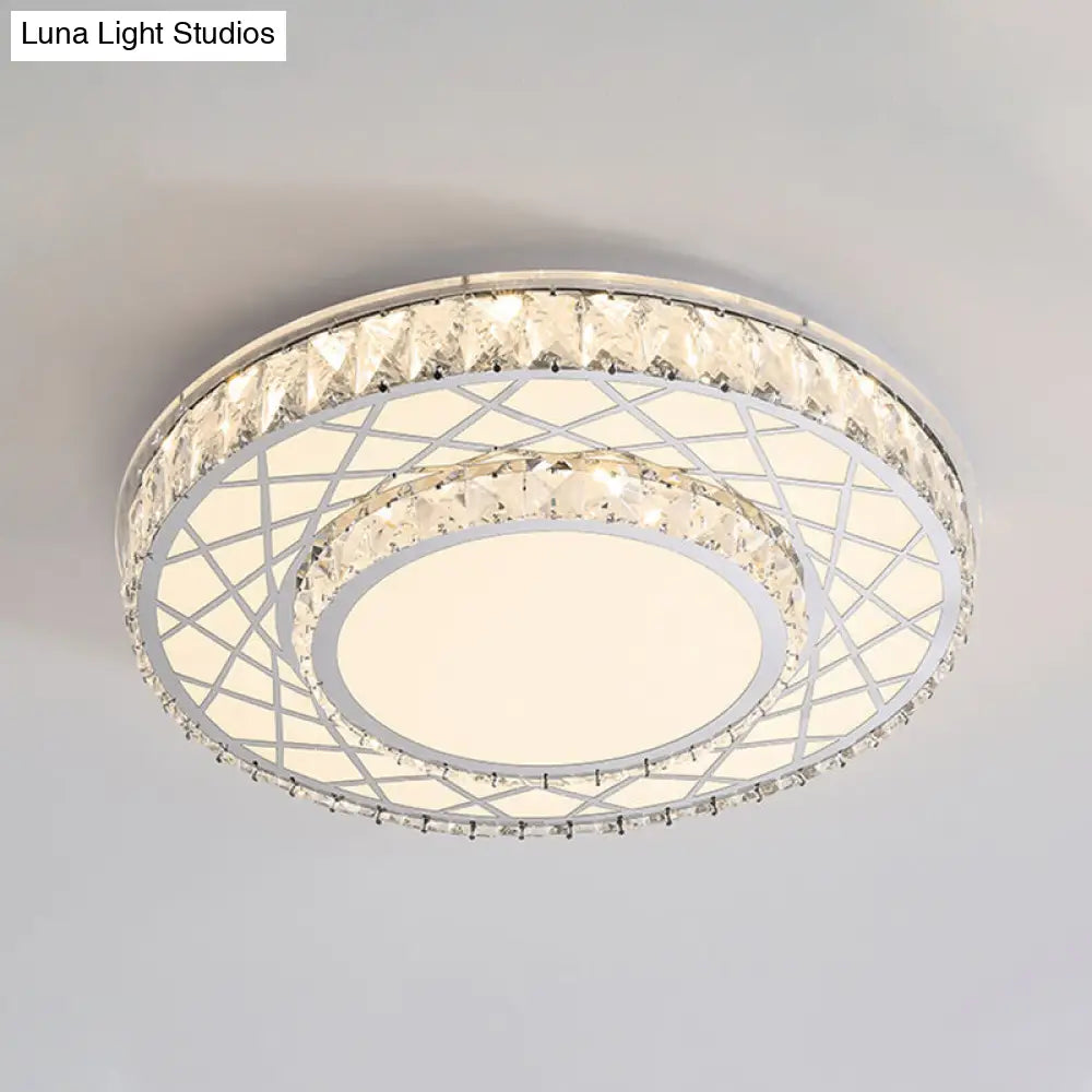 DecorBites™ DecorBites™ Minimalist K9 Crystal Drum Flush Mount Lamp with LED Ceiling Light in Warm/White Light