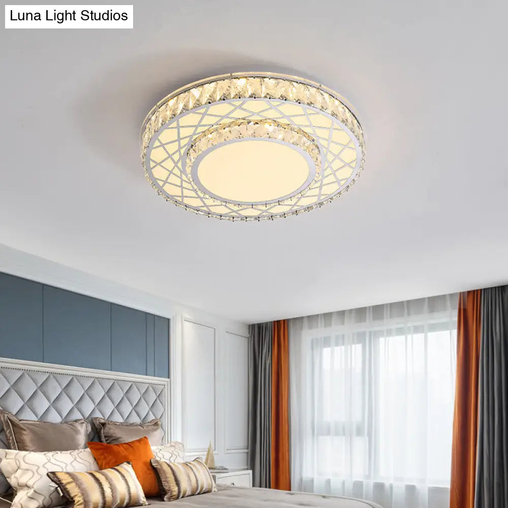 DecorBites™ DecorBites™ Minimalist K9 Crystal Drum Flush Mount Lamp with LED Ceiling Light in Warm/White Light