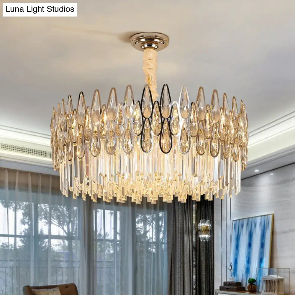 Minimalist K9 Crystal Drum Pendant Light for Living Room Chandelier