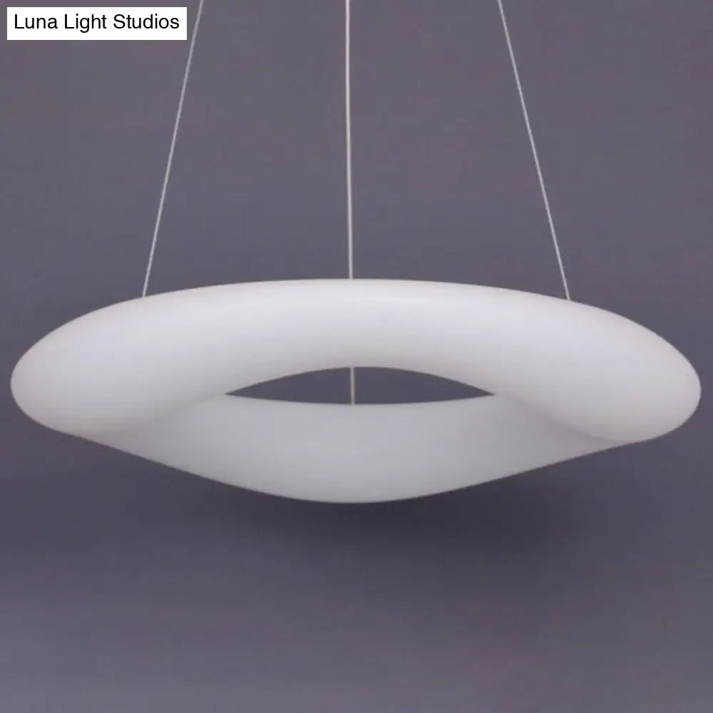 Minimalist LED Acrylic Suspension Lamp: White Loop Hanging Light Fixture for Dining Room