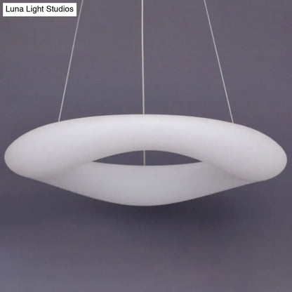 Minimalist LED Acrylic Suspension Lamp: White Loop Hanging Light Fixture for Dining Room