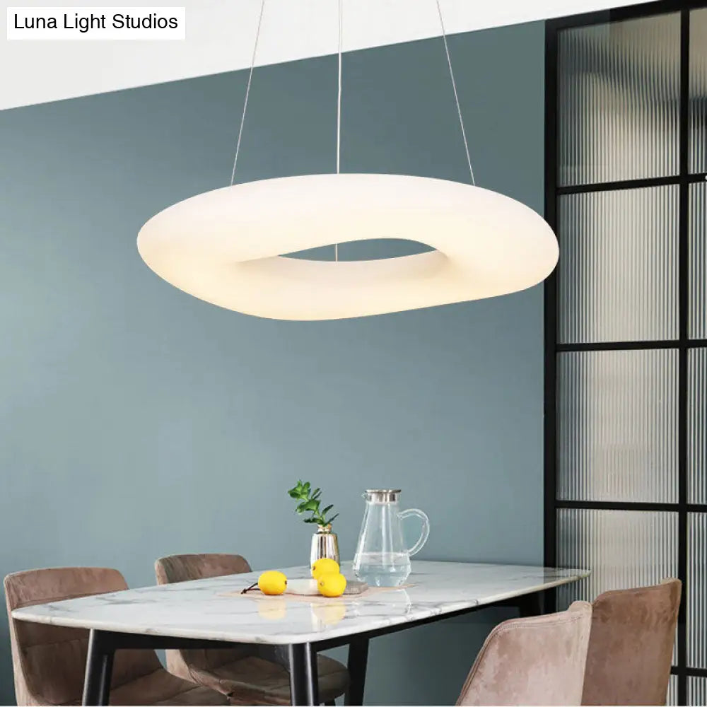 Minimalist LED Acrylic Suspension Lamp: White Loop Hanging Light Fixture for Dining Room