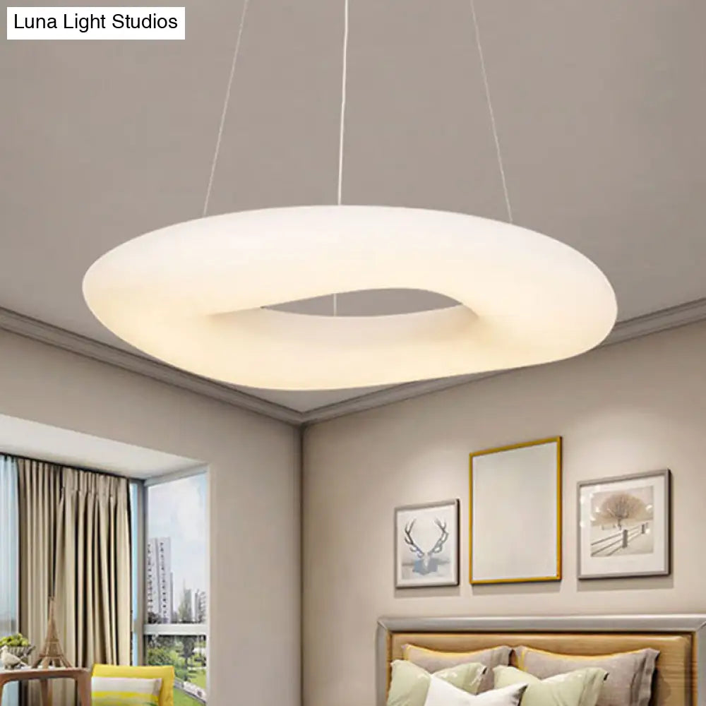 Minimalist LED Acrylic Suspension Lamp: White Loop Hanging Light Fixture for Dining Room