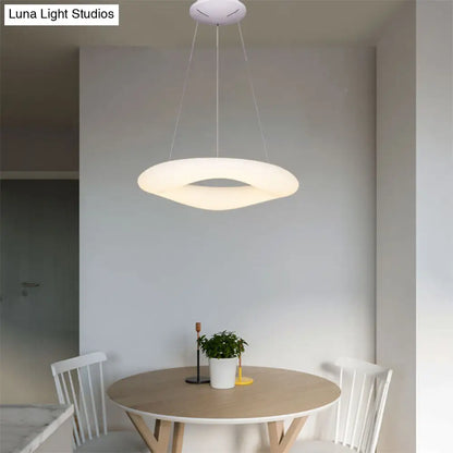 Minimalist LED Acrylic Suspension Lamp: White Loop Hanging Light Fixture for Dining Room