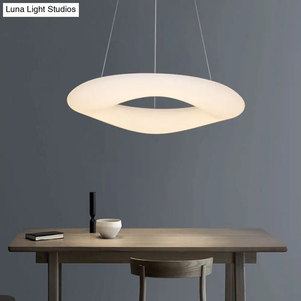 Minimalist LED Acrylic Suspension Lamp: White Loop Hanging Light Fixture for Dining Room