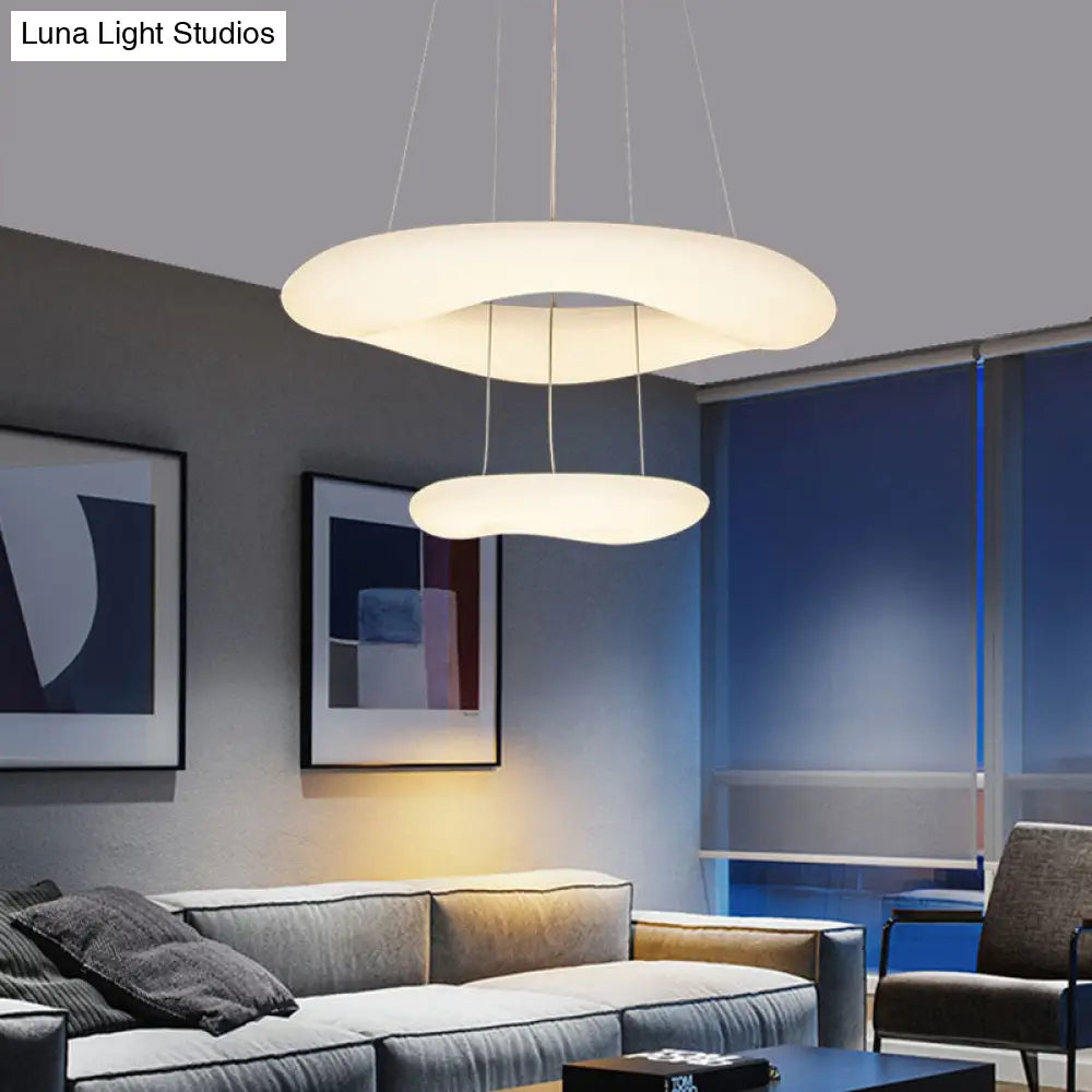 Minimalist LED Acrylic Suspension Lamp: White Loop Hanging Light Fixture for Dining Room