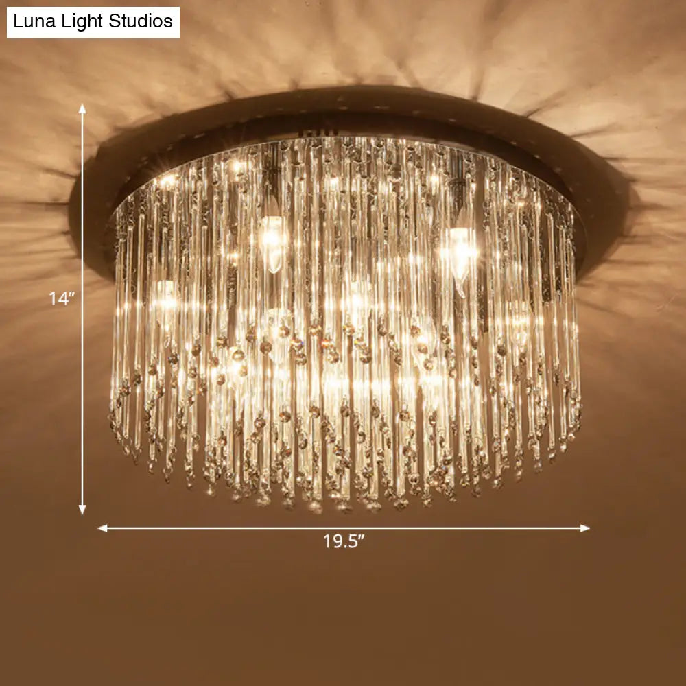 DecorBites™ DecorBites™ Minimalist LED Bedroom Ceiling Flushmount Lighting with Crystal Drum Shade - 19.5"/23.5" W, Chrome Finish