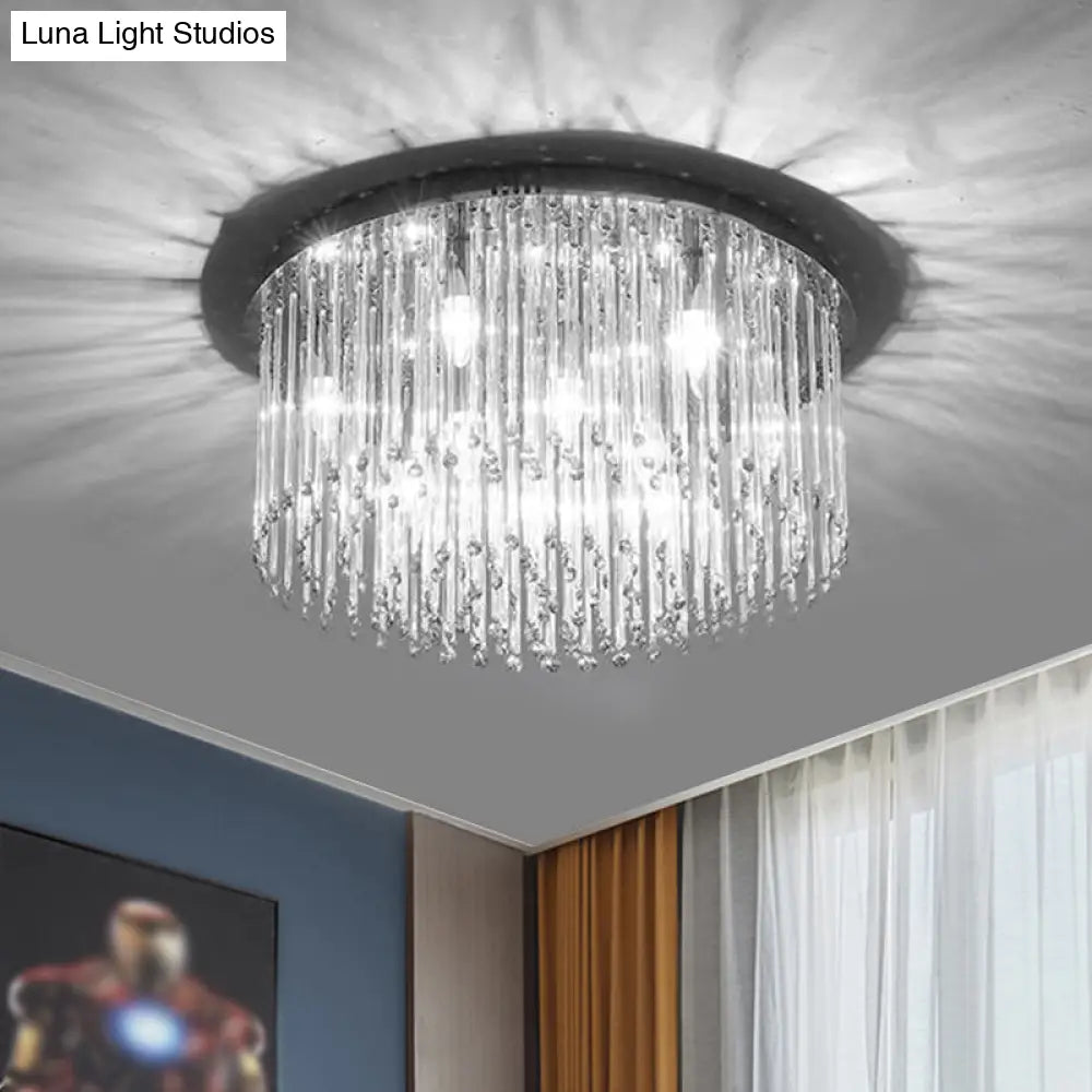 DecorBites™ DecorBites™ Minimalist LED Bedroom Ceiling Flushmount Lighting with Crystal Drum Shade - 19.5"/23.5" W, Chrome Finish