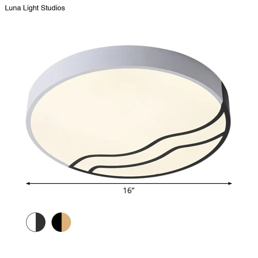 DecorBites™ DecorBites™ Minimalist LED Bedroom Ceiling Lamp in White/Gold and Black, 16"/14" Diameter