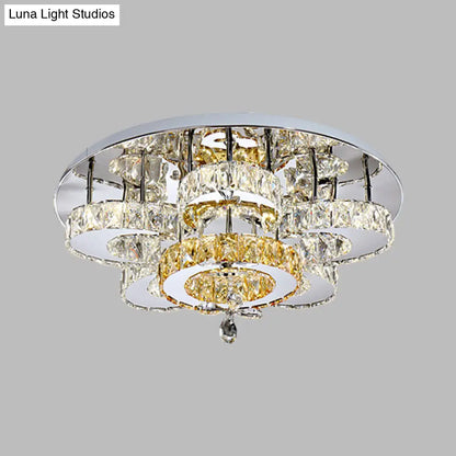 DecorBites™ DecorBites™ Minimalist LED Bedroom Semi Mount Ceiling Fixture with Floral Crystal Block Shade - Chrome Finish