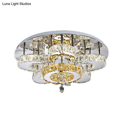 DecorBites™ DecorBites™ Minimalist LED Bedroom Semi Mount Ceiling Fixture with Floral Crystal Block Shade - Chrome Finish