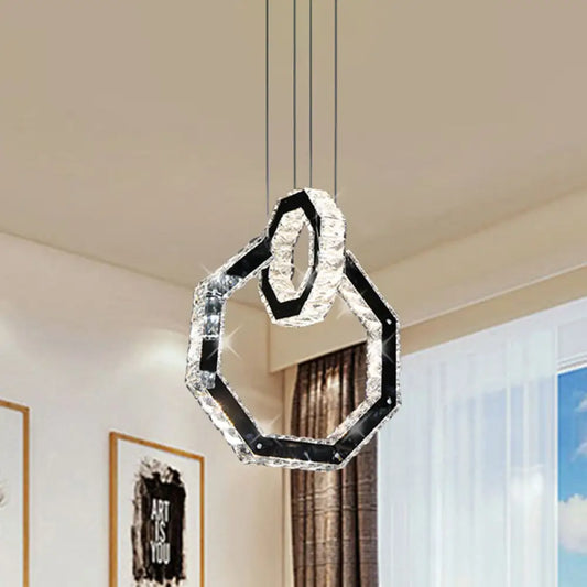 Minimalist LED Black Crystal Chandelier Pendant Light Fixture