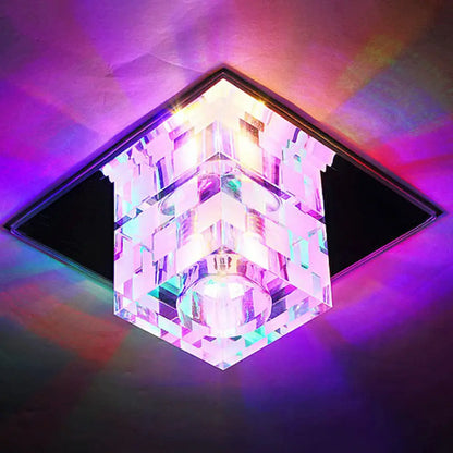 DecorBites™ DecorBites™ Minimalist LED Ceiling Fixture with Checkered Pattern - Clear Crystal Cube Flush Mount Lamp for Living Room