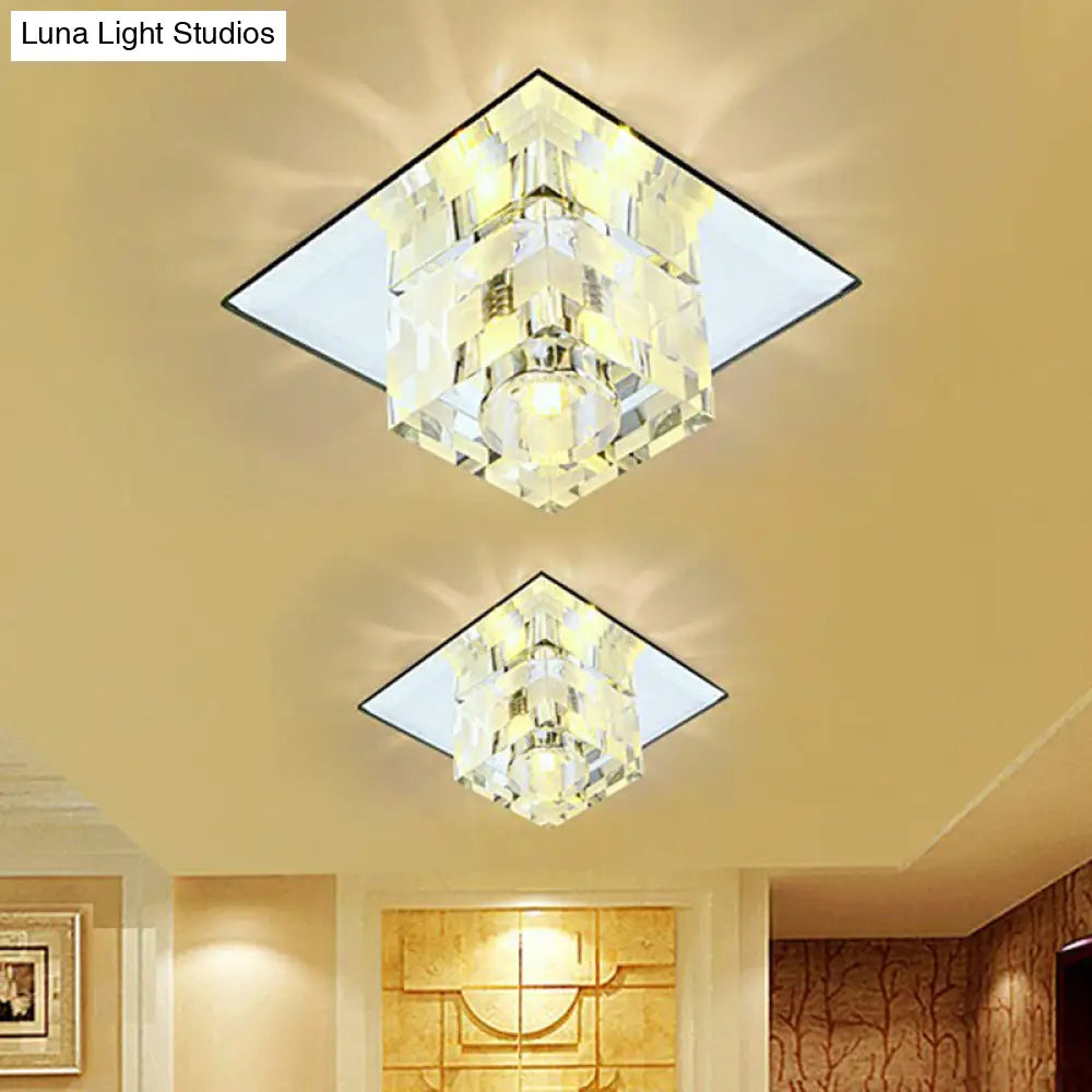 DecorBites™ DecorBites™ Minimalist LED Ceiling Fixture with Checkered Pattern - Clear Crystal Cube Flush Mount Lamp for Living Room
