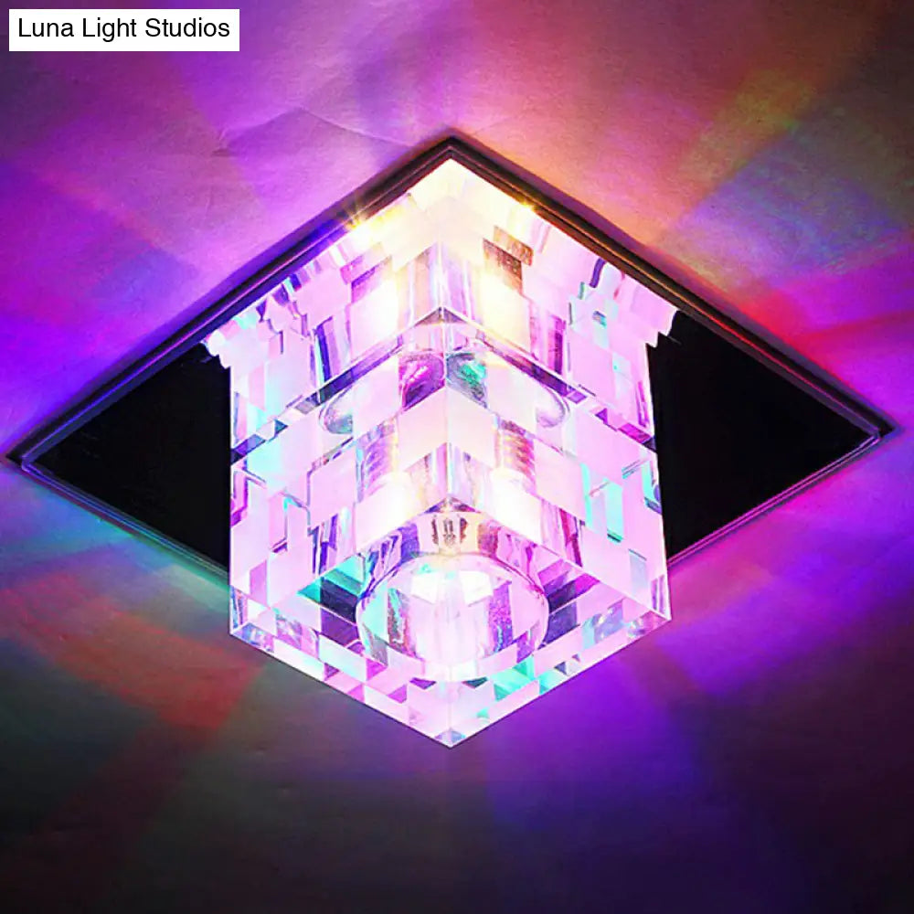 DecorBites™ DecorBites™ Minimalist LED Ceiling Fixture with Checkered Pattern - Clear Crystal Cube Flush Mount Lamp for Living Room