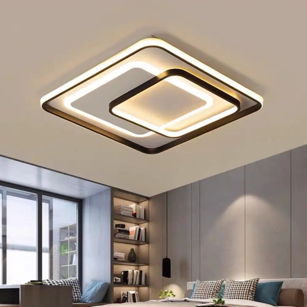 DecorBites™ DecorBites™ Minimalist LED Ceiling Lamp in Black - Triple-Round/Square/Rectangle Flush Mount Light with Acrylic Shade - Warm/White Light