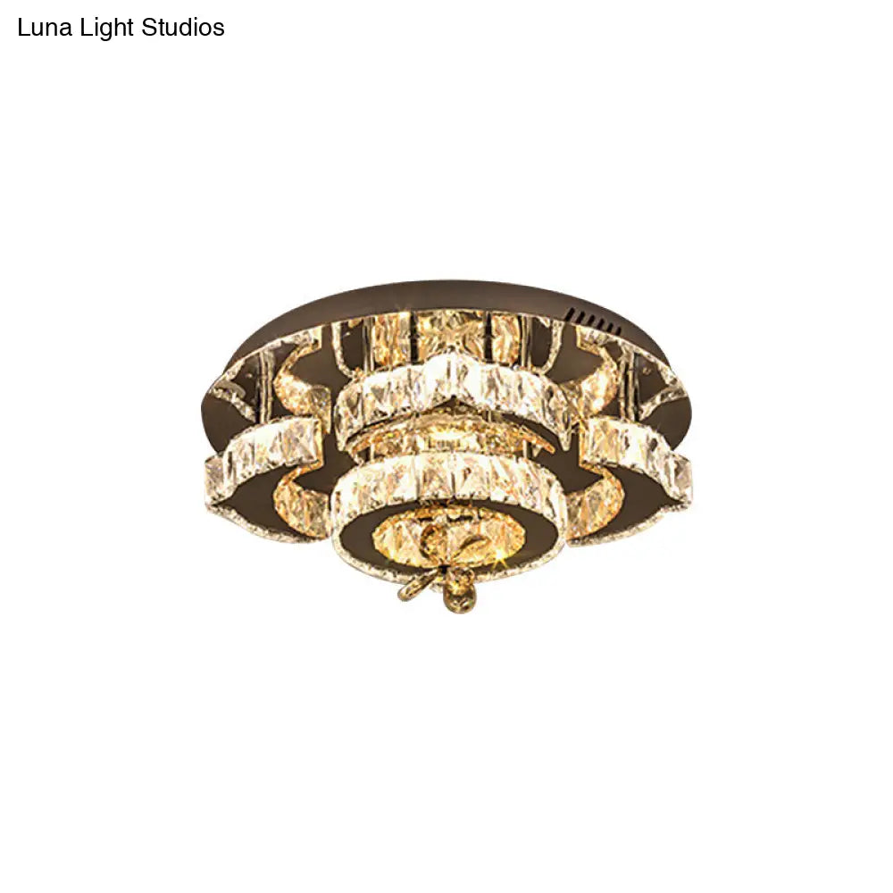 DecorBites™ DecorBites™ Minimalist LED Chrome Ceiling Light with Bloom Faceted Crystal - Semi Flush Mount Fixture