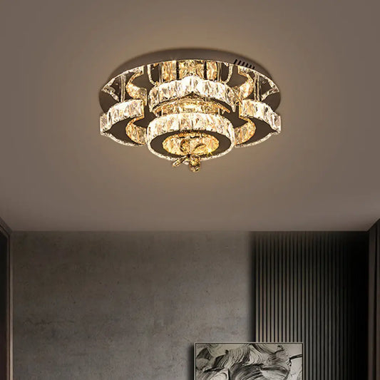 DecorBites™ DecorBites™ Minimalist LED Chrome Ceiling Light with Bloom Faceted Crystal - Semi Flush Mount Fixture