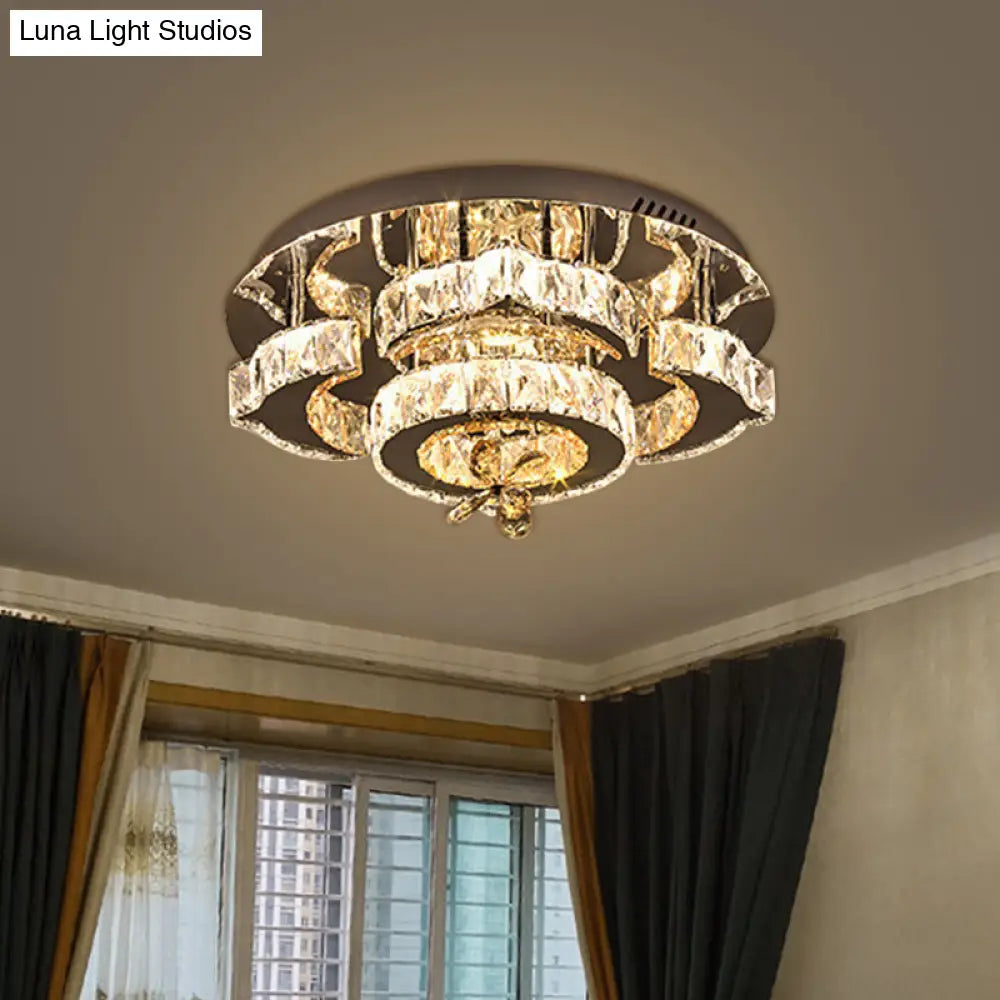 DecorBites™ DecorBites™ Minimalist LED Chrome Ceiling Light with Bloom Faceted Crystal - Semi Flush Mount Fixture