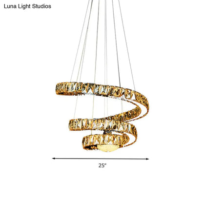 Lámpara de araña minimalista LED de cristal - Lámpara colgante en espiral cromada con luz cálida/2 colores