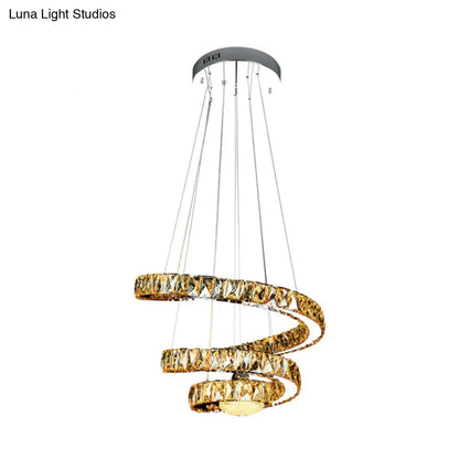 Lámpara de araña minimalista LED de cristal - Lámpara colgante en espiral cromada con luz cálida/2 colores