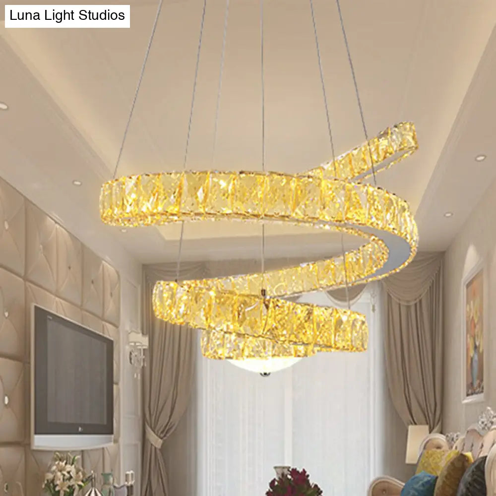 Lámpara de araña minimalista LED de cristal - Lámpara colgante en espiral cromada con luz cálida/2 colores