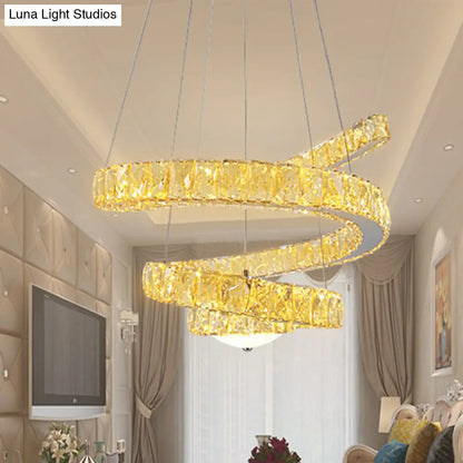 Lámpara de araña minimalista LED de cristal - Lámpara colgante en espiral cromada con luz cálida/2 colores