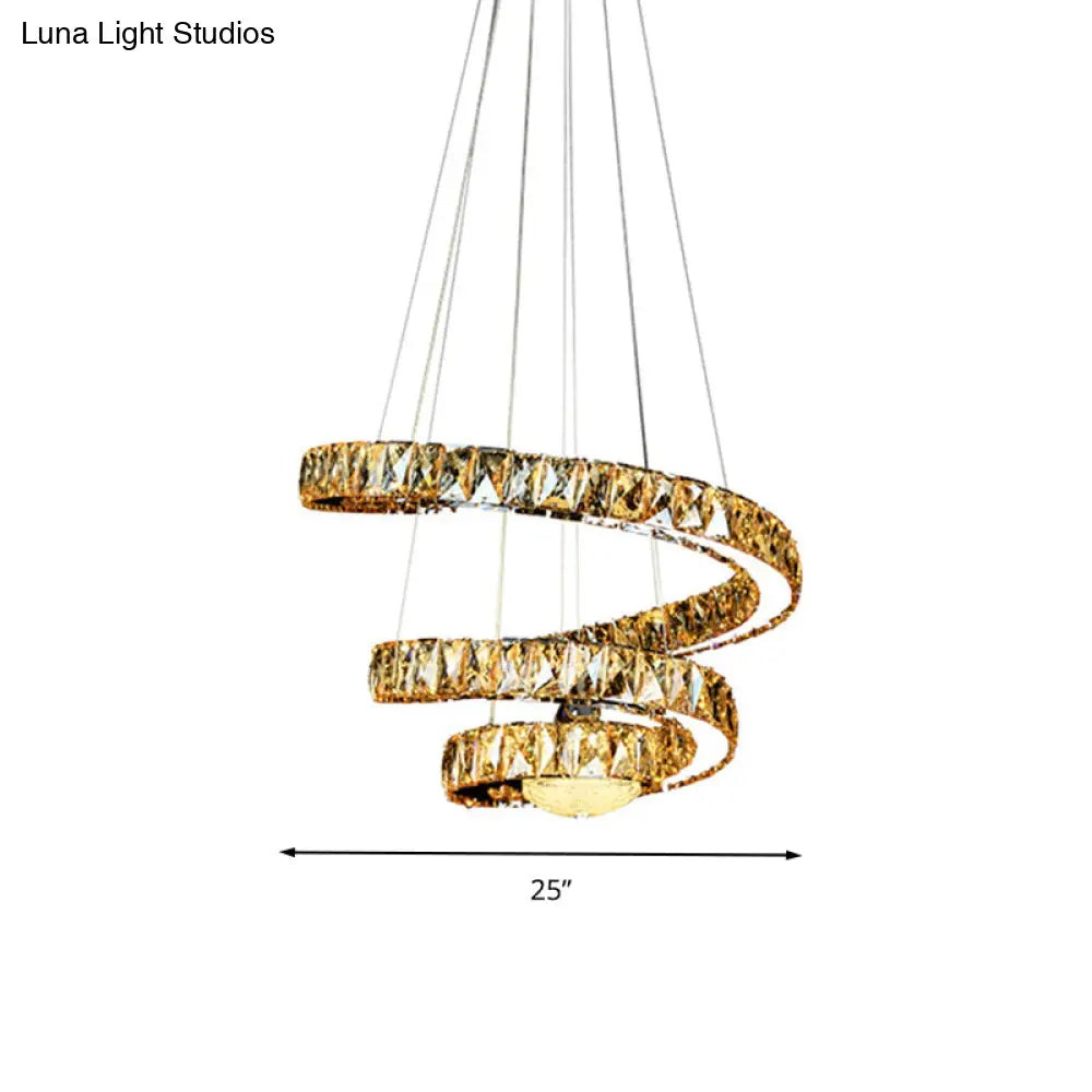 Lámpara de araña minimalista LED de cristal - Lámpara colgante en espiral cromada con luz cálida/2 colores