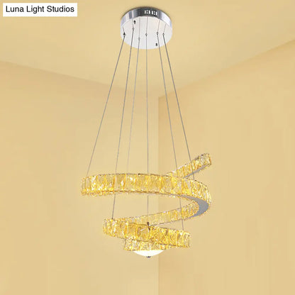 Lámpara de araña minimalista LED de cristal - Lámpara colgante en espiral cromada con luz cálida/2 colores