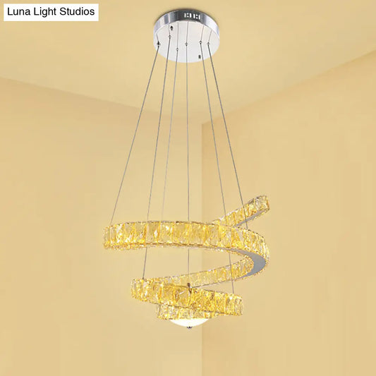 Lámpara de araña minimalista LED de cristal - Lámpara colgante en espiral cromada con luz cálida/2 colores