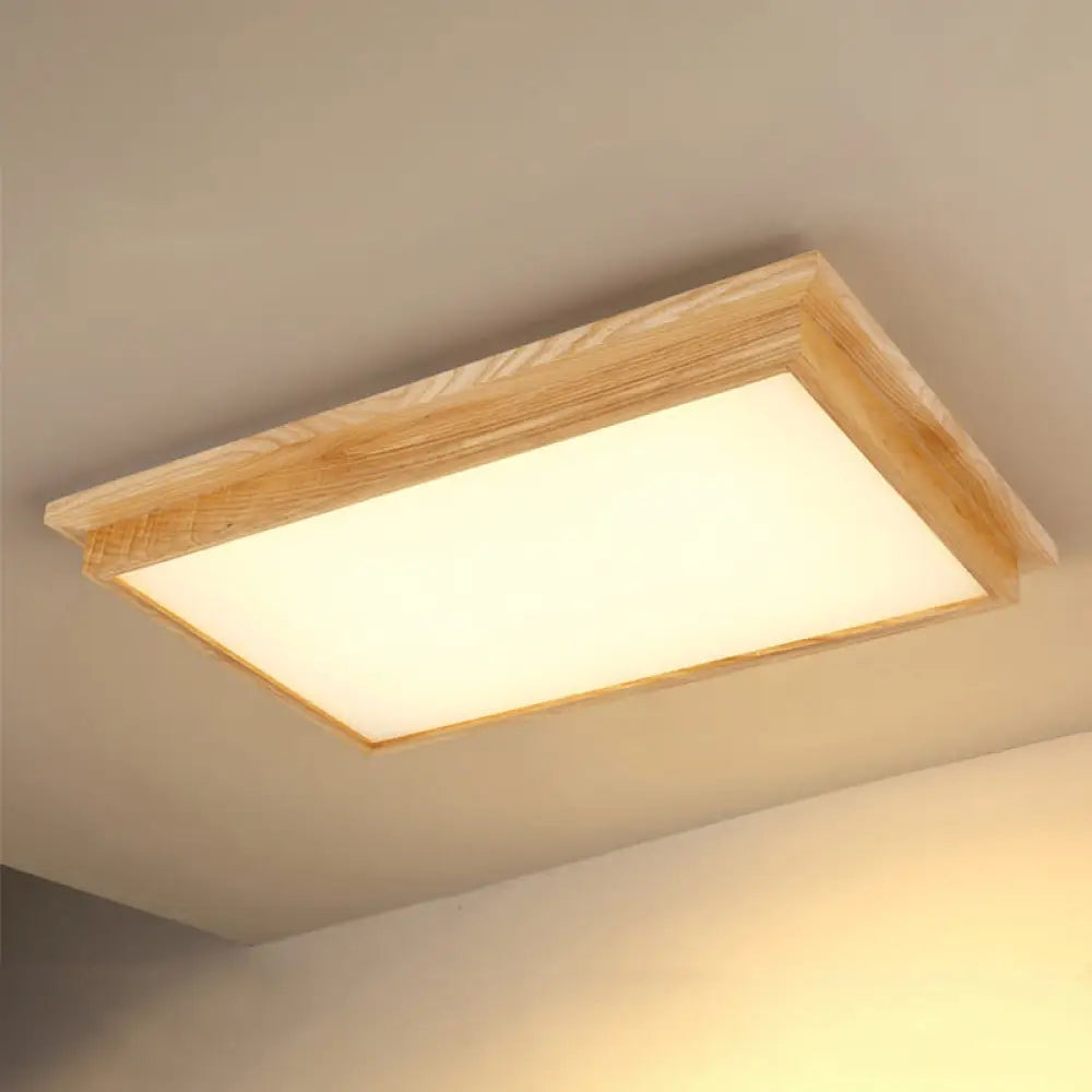 DecorBites™ DecorBites™ Minimalist LED Flush Mount Lighting with Ash Wood Design - Rectangle Living Room Ceiling Lamp