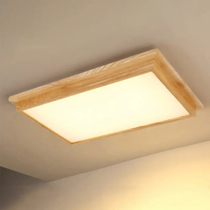 DecorBites™ DecorBites™ Minimalist LED Flush Mount Lighting with Ash Wood Design - Rectangle Living Room Ceiling Lamp