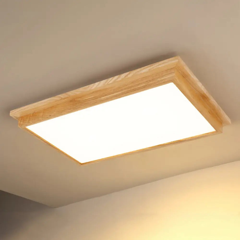 DecorBites™ DecorBites™ Minimalist LED Flush Mount Lighting with Ash Wood Design - Rectangle Living Room Ceiling Lamp