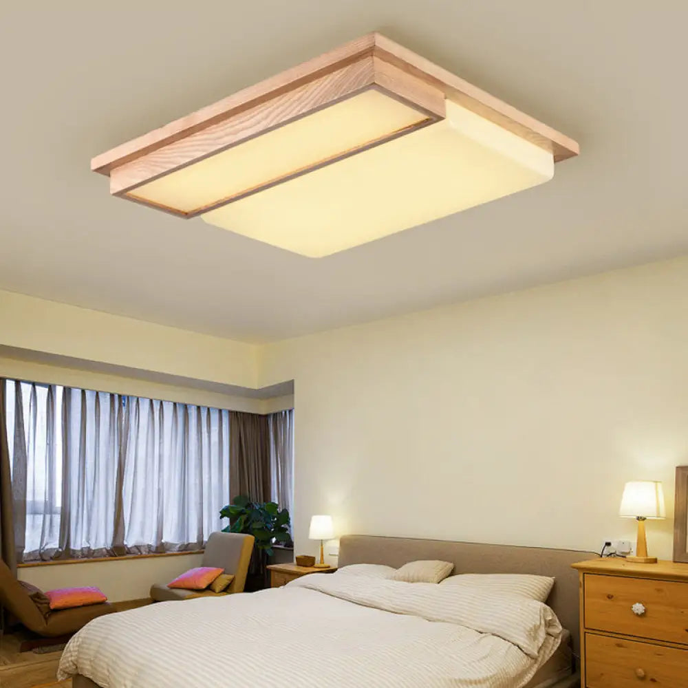 DecorBites™ DecorBites™ Minimalist LED Flush Mount Lighting with Ash Wood Design - Rectangle Living Room Ceiling Lamp