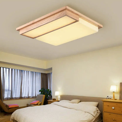DecorBites™ DecorBites™ Minimalist LED Flush Mount Lighting with Ash Wood Design - Rectangle Living Room Ceiling Lamp