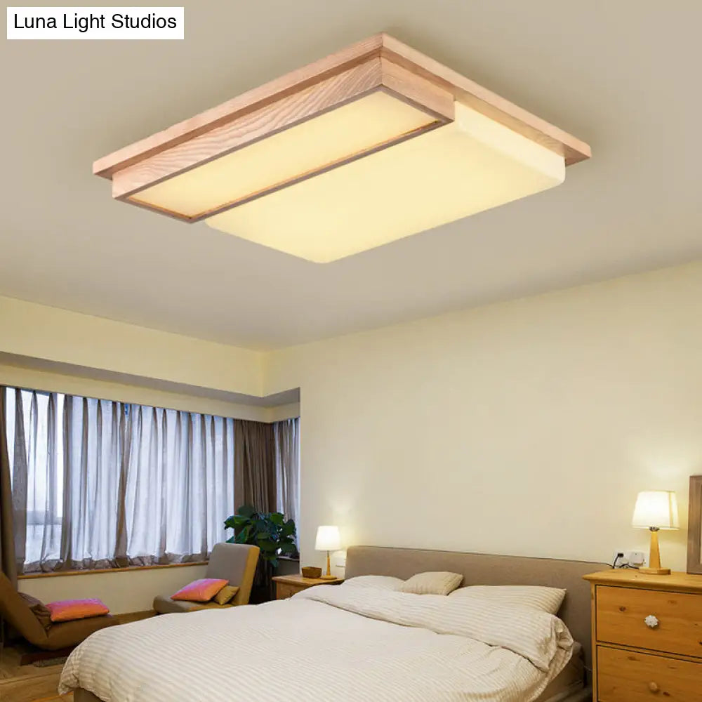 DecorBites™ DecorBites™ Minimalist LED Flush Mount Lighting with Ash Wood Design - Rectangle Living Room Ceiling Lamp