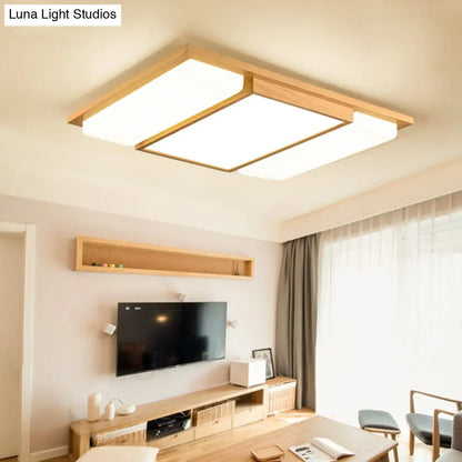 DecorBites™ DecorBites™ Minimalist LED Flush Mount Lighting with Ash Wood Design - Rectangle Living Room Ceiling Lamp