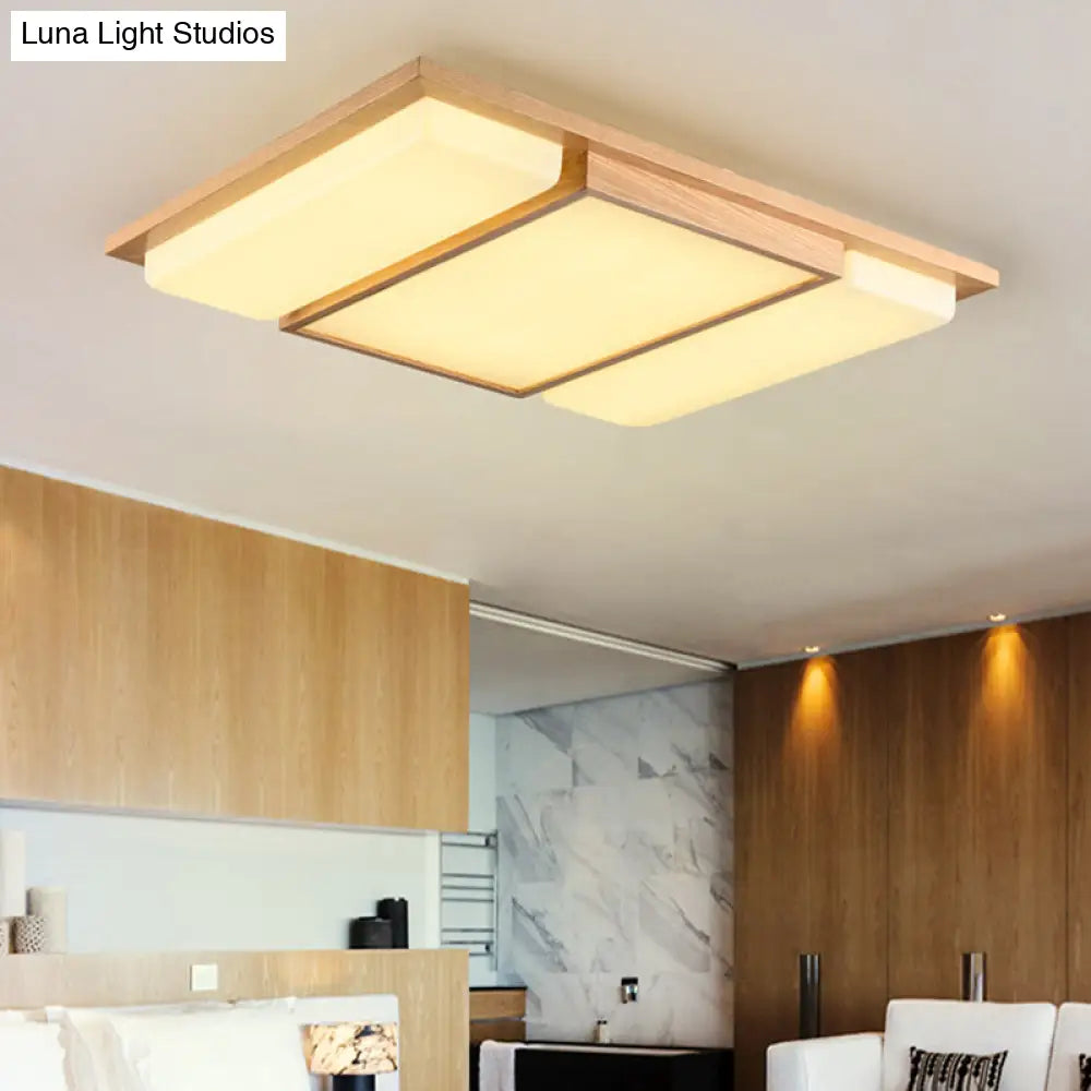 DecorBites™ DecorBites™ Minimalist LED Flush Mount Lighting with Ash Wood Design - Rectangle Living Room Ceiling Lamp