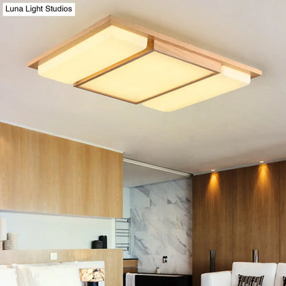 DecorBites™ DecorBites™ Minimalist LED Flush Mount Lighting with Ash Wood Design - Rectangle Living Room Ceiling Lamp