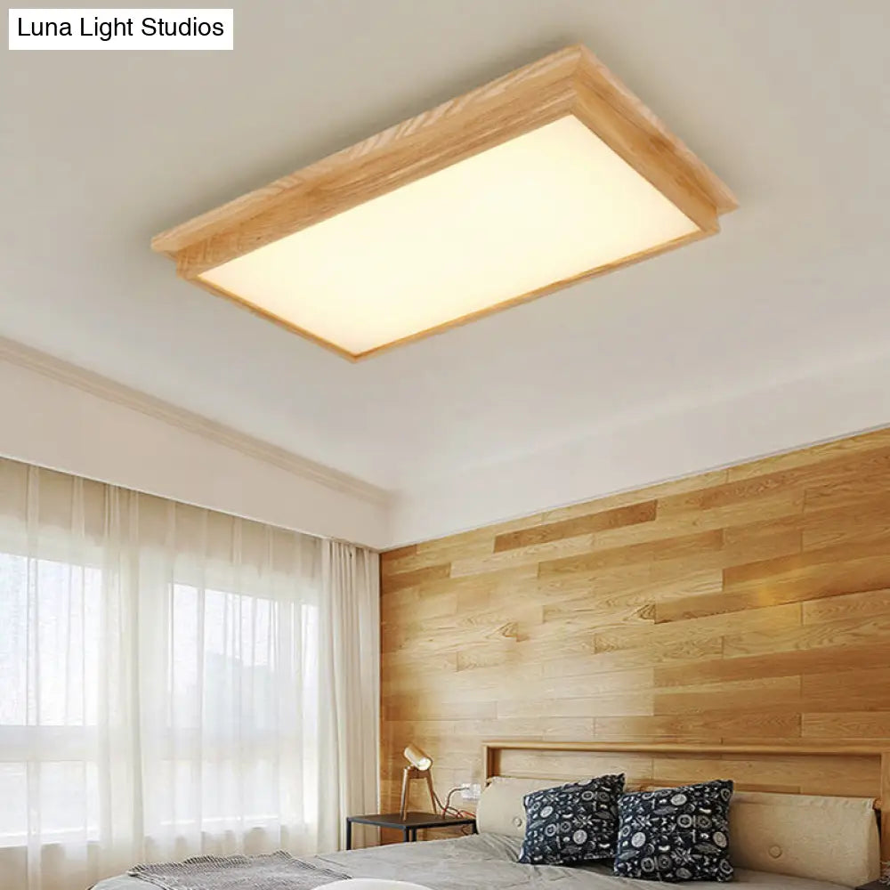 DecorBites™ DecorBites™ Minimalist LED Flush Mount Lighting with Ash Wood Design - Rectangle Living Room Ceiling Lamp