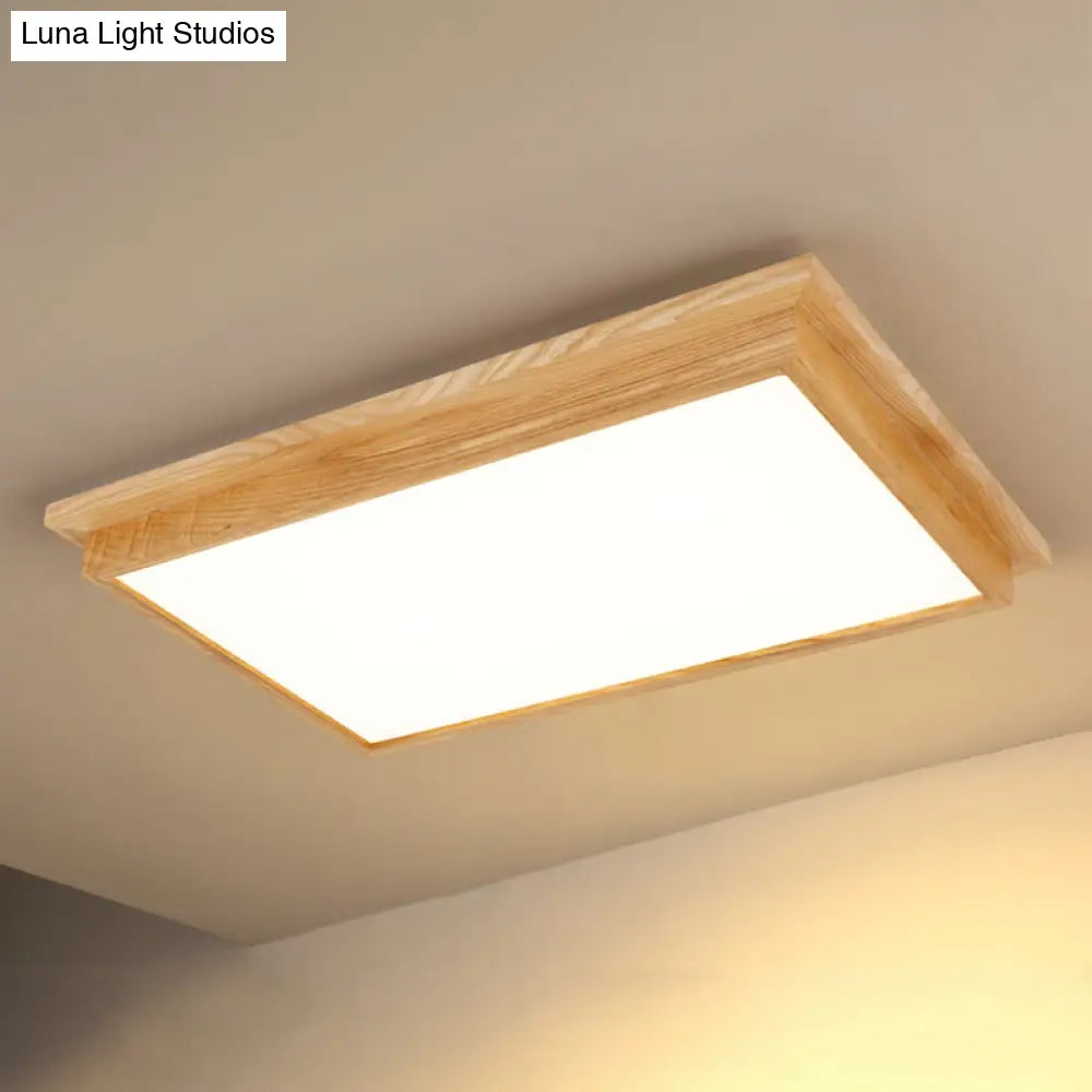 DecorBites™ DecorBites™ Minimalist LED Flush Mount Lighting with Ash Wood Design - Rectangle Living Room Ceiling Lamp