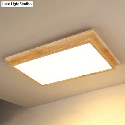 DecorBites™ DecorBites™ Minimalist LED Flush Mount Lighting with Ash Wood Design - Rectangle Living Room Ceiling Lamp