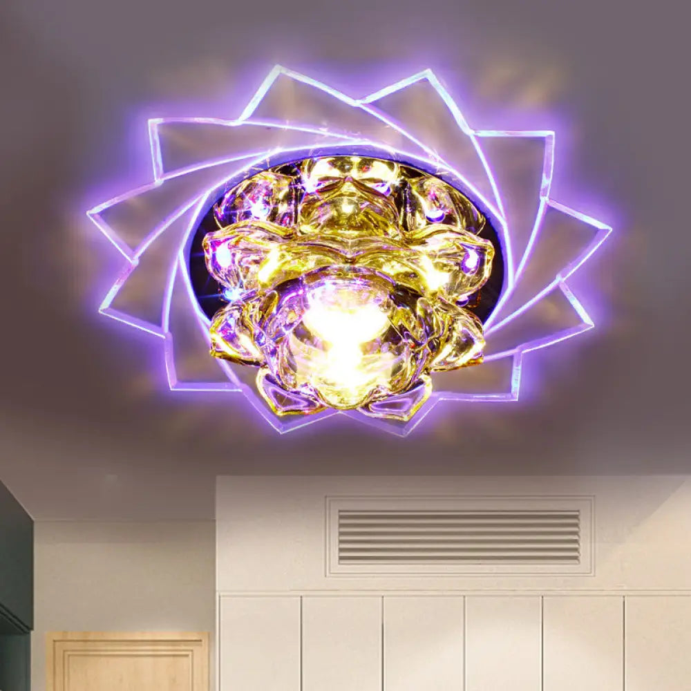 DecorBites™ DecorBites™ Minimalist LED K9 Crystal Ceiling Light with Yellow Lotus Design and Purple/Blue Glow for Bedrooms