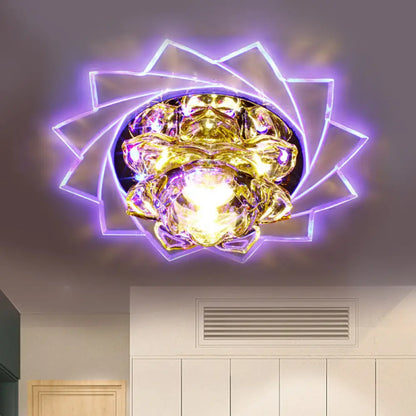 DecorBites™ DecorBites™ Minimalist LED K9 Crystal Ceiling Light with Yellow Lotus Design and Purple/Blue Glow for Bedrooms