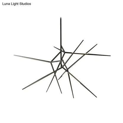 Black metal minimalist led pearl black and gold starburst chandelier with angular geometric arms for dining room