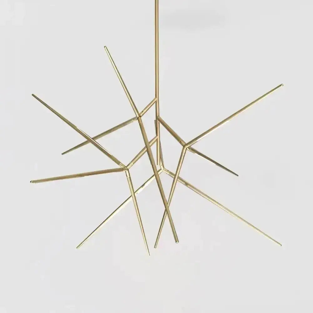 Gold-toned geometric minimalist led pearl black starburst chandelier with slender angular rods for dining room lighting