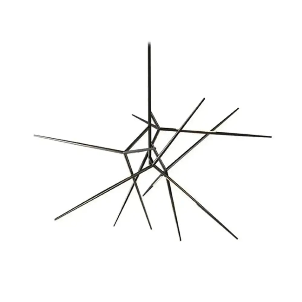 Black metal chandelier with angular geometric arms in pearl black and gold for minimalist led pearl dining room decor
