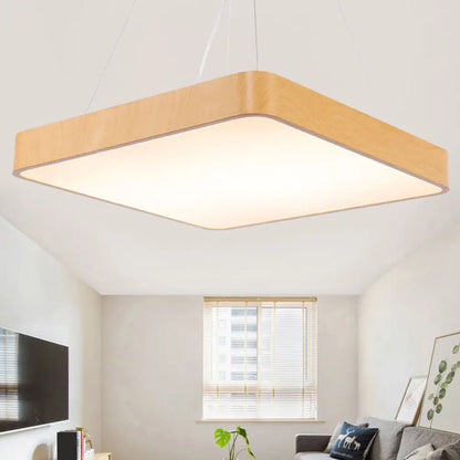 Minimalist LED Pendant Chandelier for Office - Ultrathin Metal and Wood Design