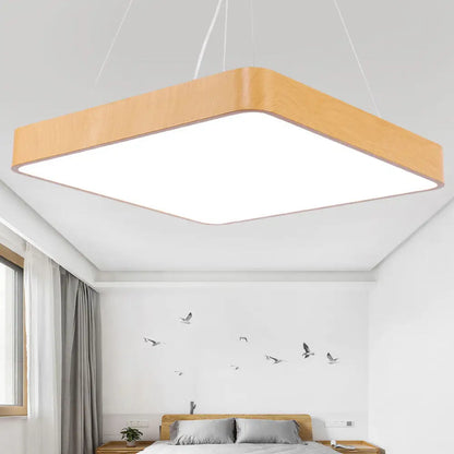 Minimalist LED Pendant Chandelier for Office - Ultrathin Metal and Wood Design